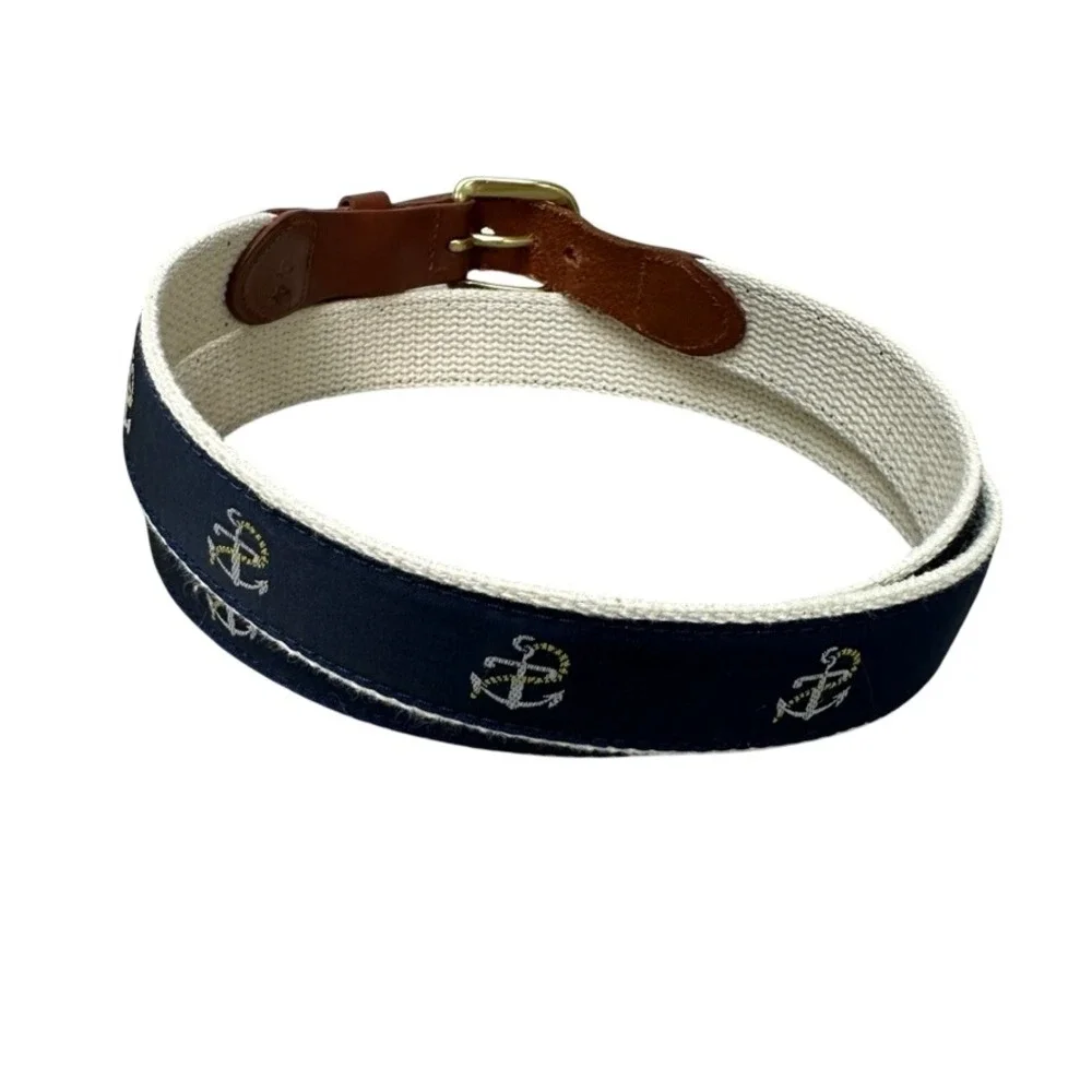 Leather Man Ltd Mens Anchor Nautical Surcingle Belt Navy Brown Size 44 Brass